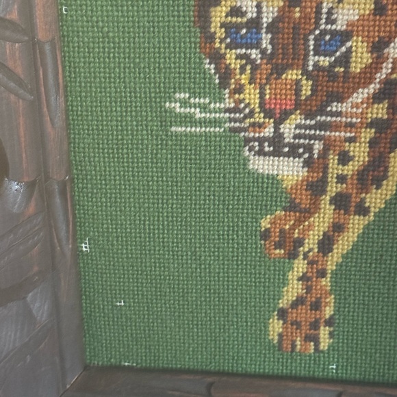 Vintage Stalking Jaguar Needlepoint Wall Art Hanging Framed - Picture 3 of 9
